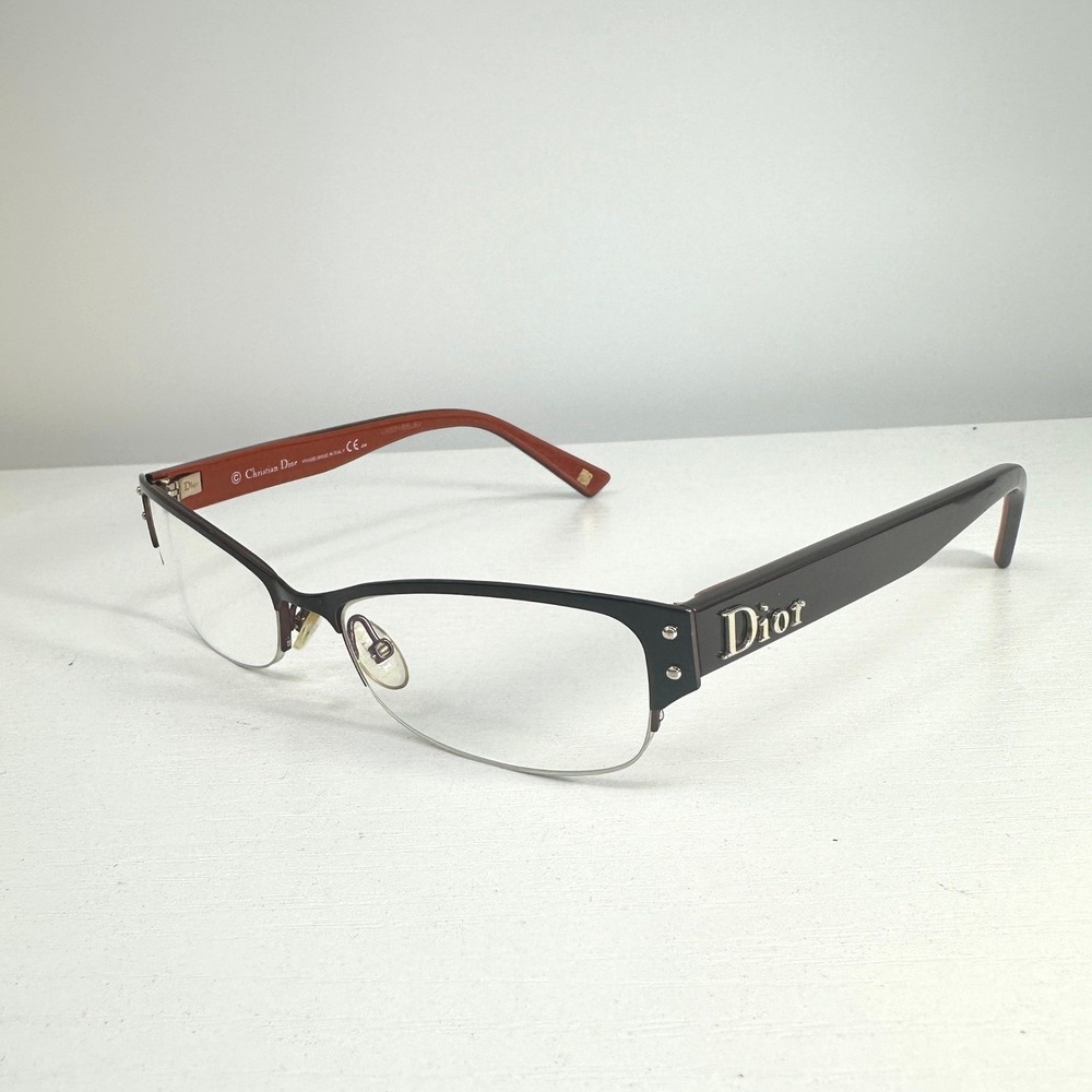 Christian Dior CD3748 Eyeglasses Half Rim Q3P Dark Brown on Brick Red 52-17-140